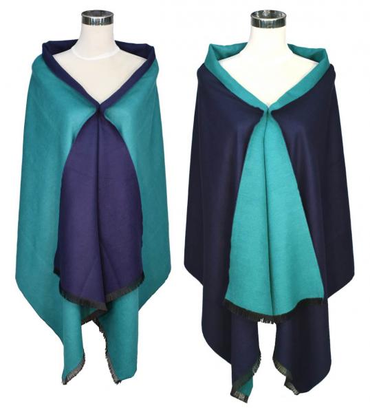 Shawl Scarf 70% Viscos 30% PES Flannel fleecy 195X65cm Melange Jacquard Uni-Color Blue Green